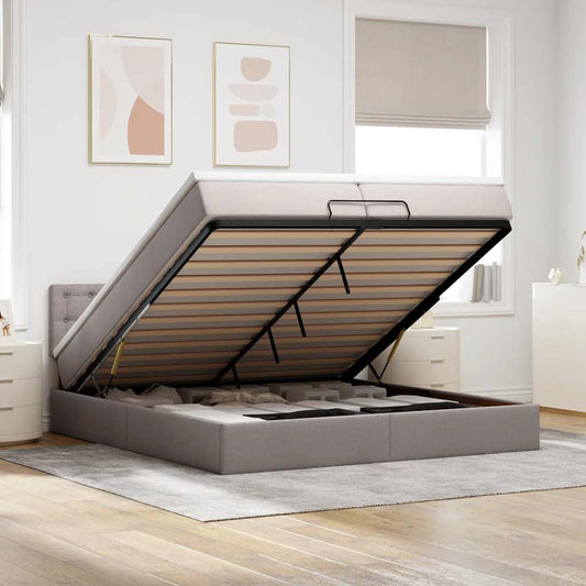 Ottoman-Bett mit Matratzen & LEDs Taupe 200x200 cm Stoff