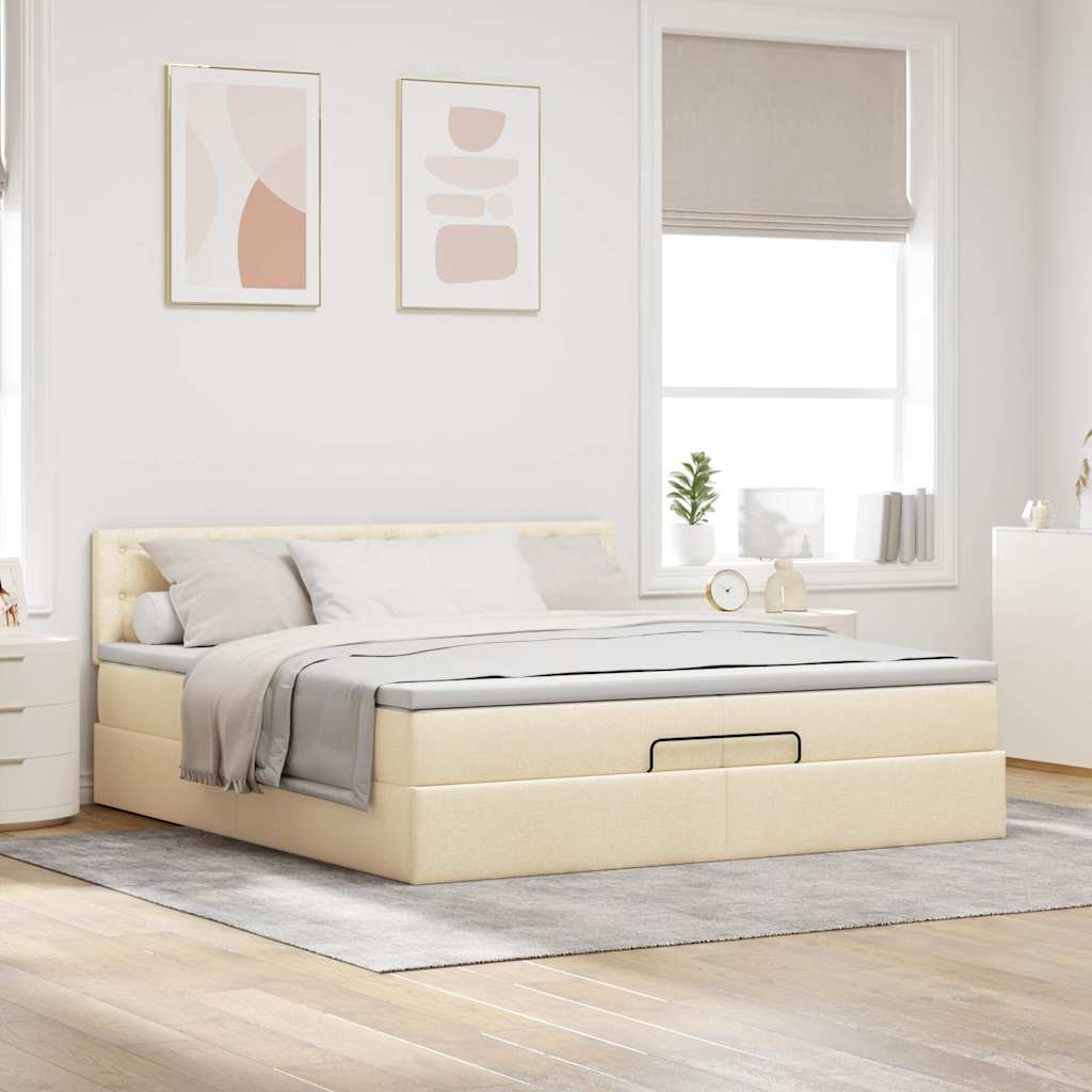 Ottoman-Bett mit Matratzen & LEDs Creme 200x200 cm Stoff