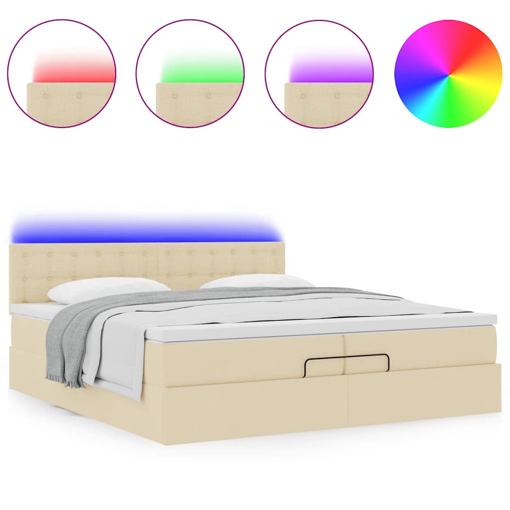 Ottoman-Bett mit Matratzen & LEDs Creme 200x200 cm Stoff