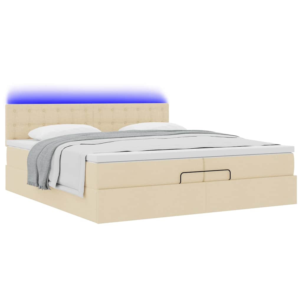Ottoman-Bett mit Matratzen & LEDs Creme 200x200 cm Stoff