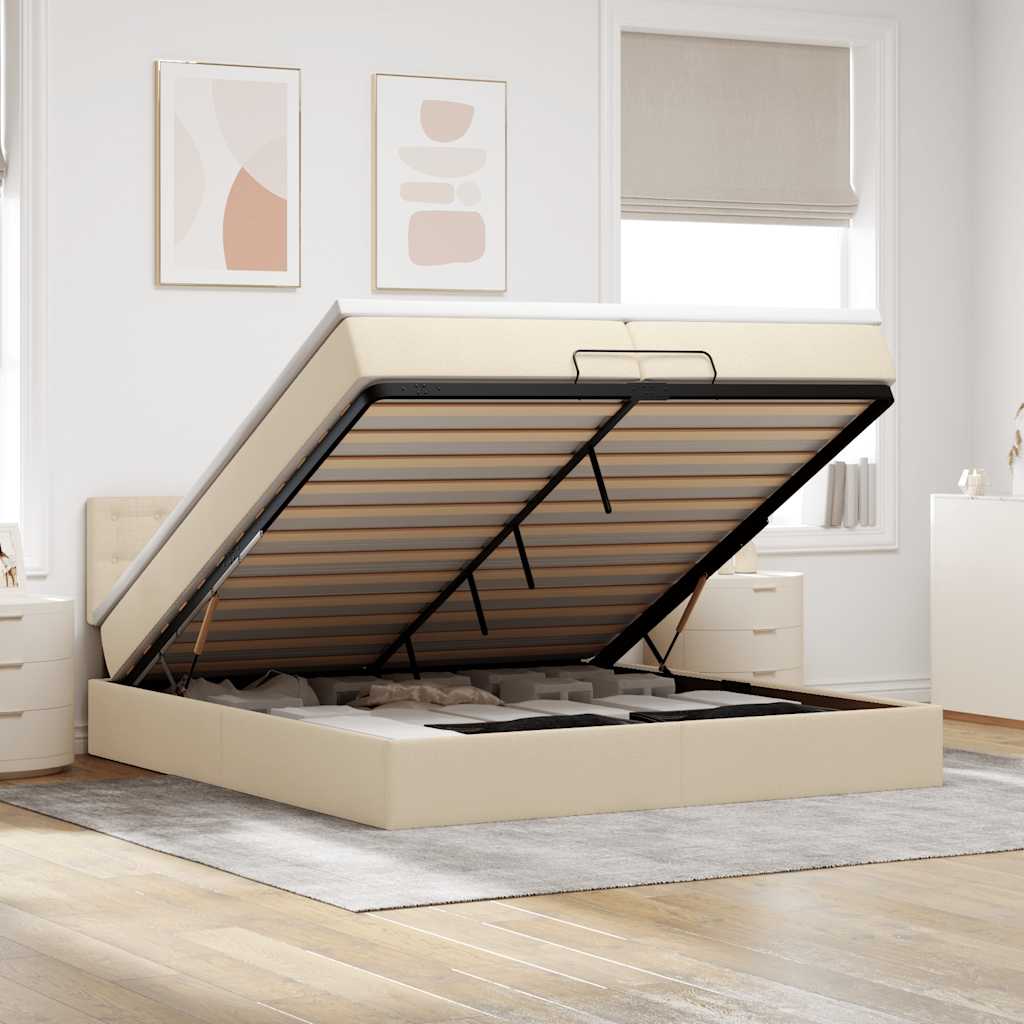 Ottoman-Bett mit Matratzen & LEDs Creme 200x200 cm Stoff