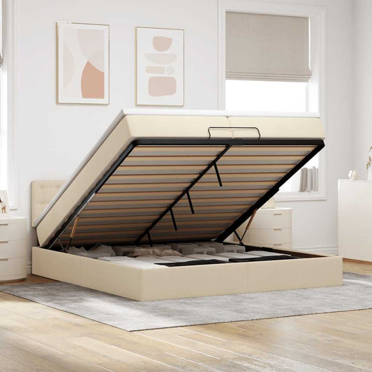 Ottoman-Bett mit Matratzen & LEDs Creme 200x200 cm Stoff