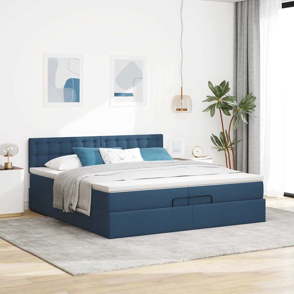 Ottoman-Bett mit Matratzen & LEDs Blau 200x200 cm Stoff