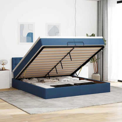 Ottoman-Bett mit Matratzen & LEDs Blau 200x200 cm Stoff