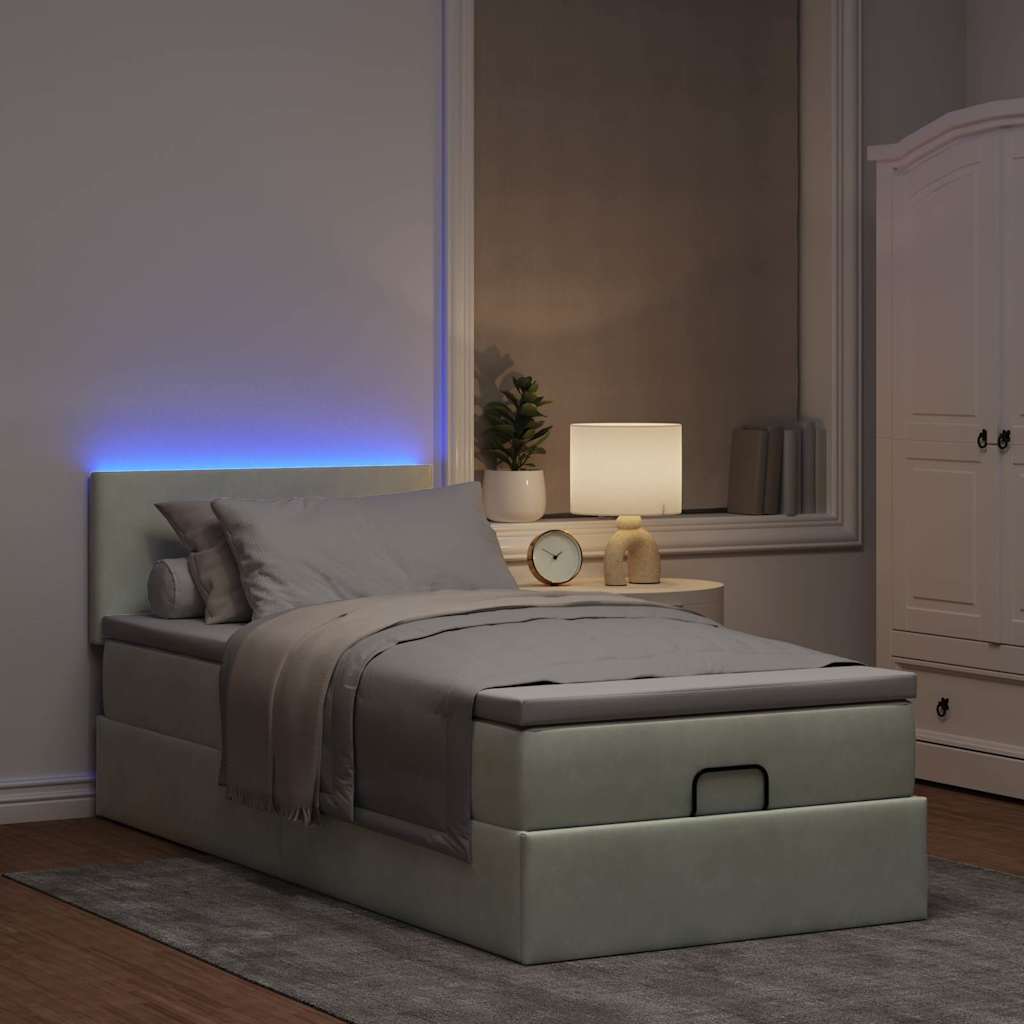 Ottoman-Bett mit Matratze & LEDs Hellgrau 80x200 cm Samt