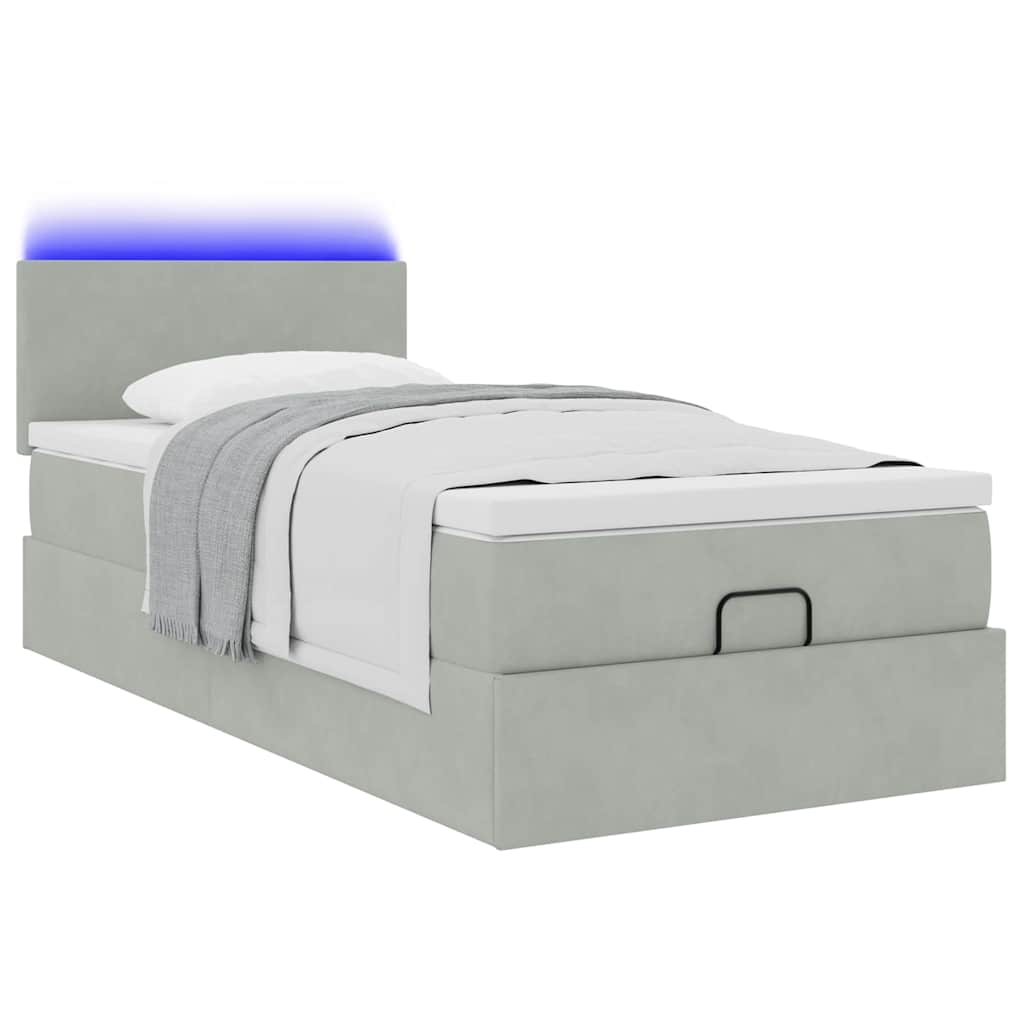Ottoman-Bett mit Matratze & LEDs Hellgrau 80x200 cm Samt