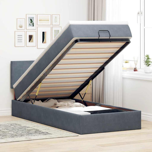 Lit ottoman avec matelas et LED gris foncé 80x200 cm velours