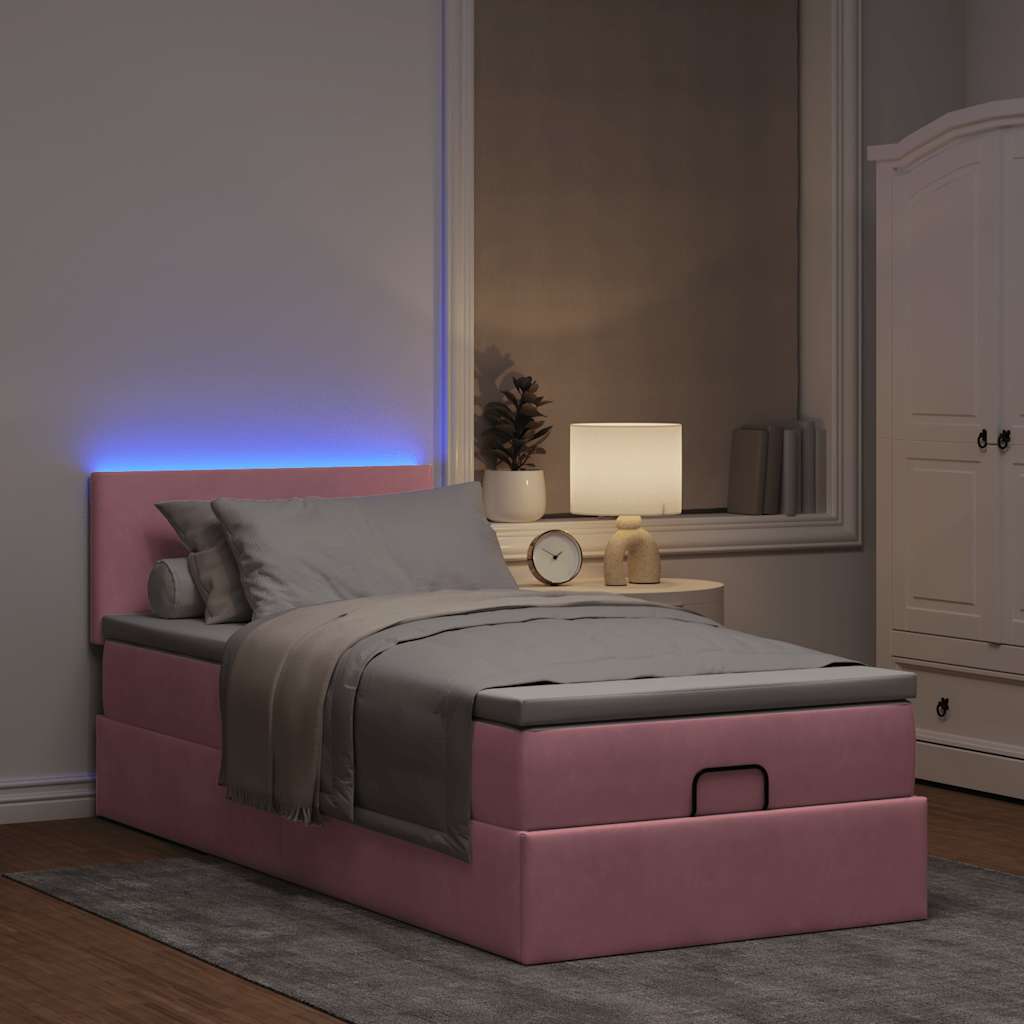 Ottomane Bett mit Matratze & LEDs Rosa 80x200 cm Samt