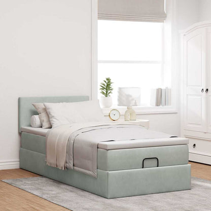 Ottoman-Bett mit Matratze & LEDs Hellgrau 90x190 cm Samt