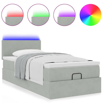 Ottoman-Bett mit Matratze & LEDs Hellgrau 90x190 cm Samt