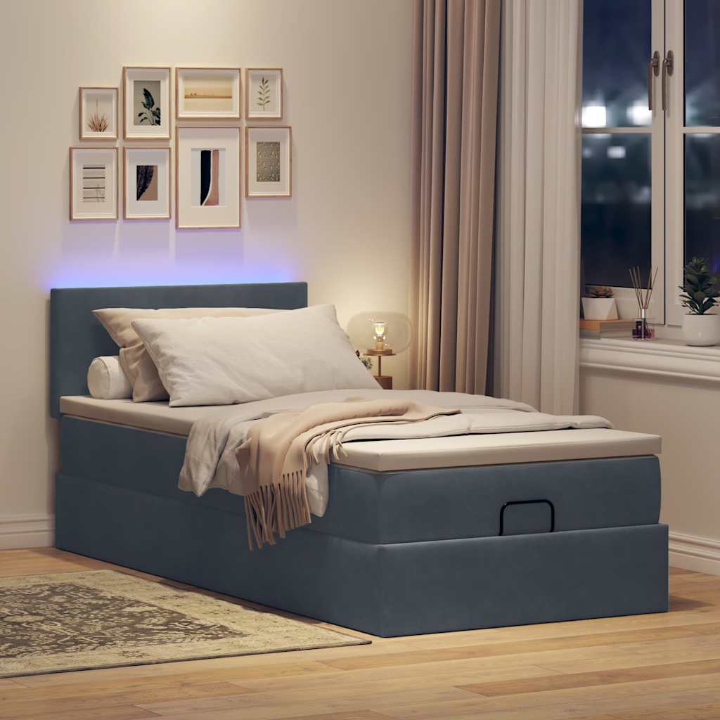 Ottoman-Bett mit Matratze & LEDs Dunkelgrau 90x190 cm Samt