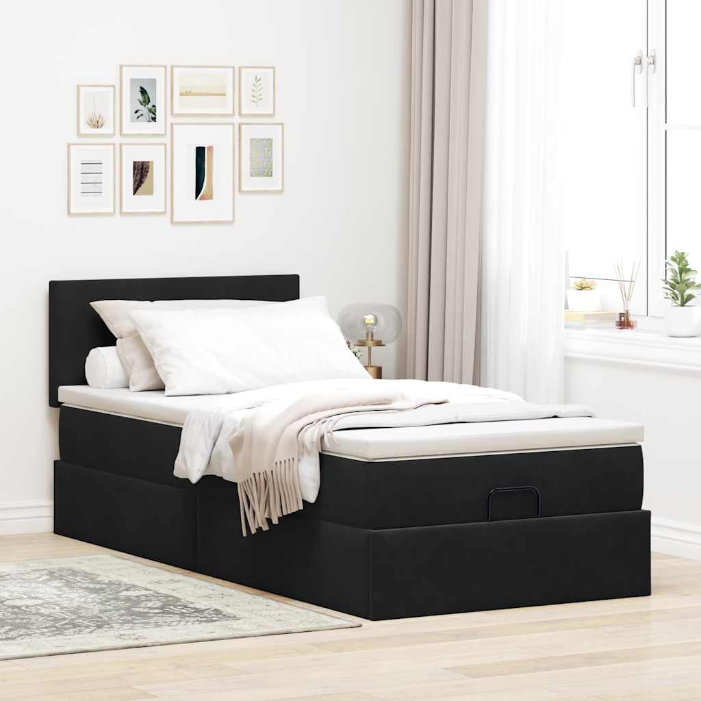 Ottoman-Bett mit Matratze & LEDs Schwarz 90x190 cm Samt