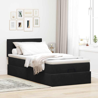 Ottoman-Bett mit Matratze & LEDs Schwarz 90x190 cm Samt