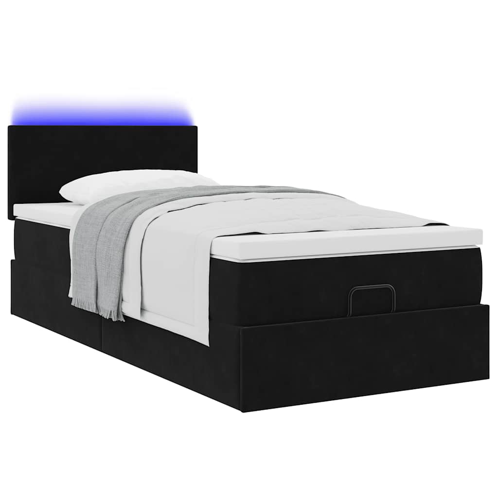 Ottoman-Bett mit Matratze & LEDs Schwarz 90x190 cm Samt