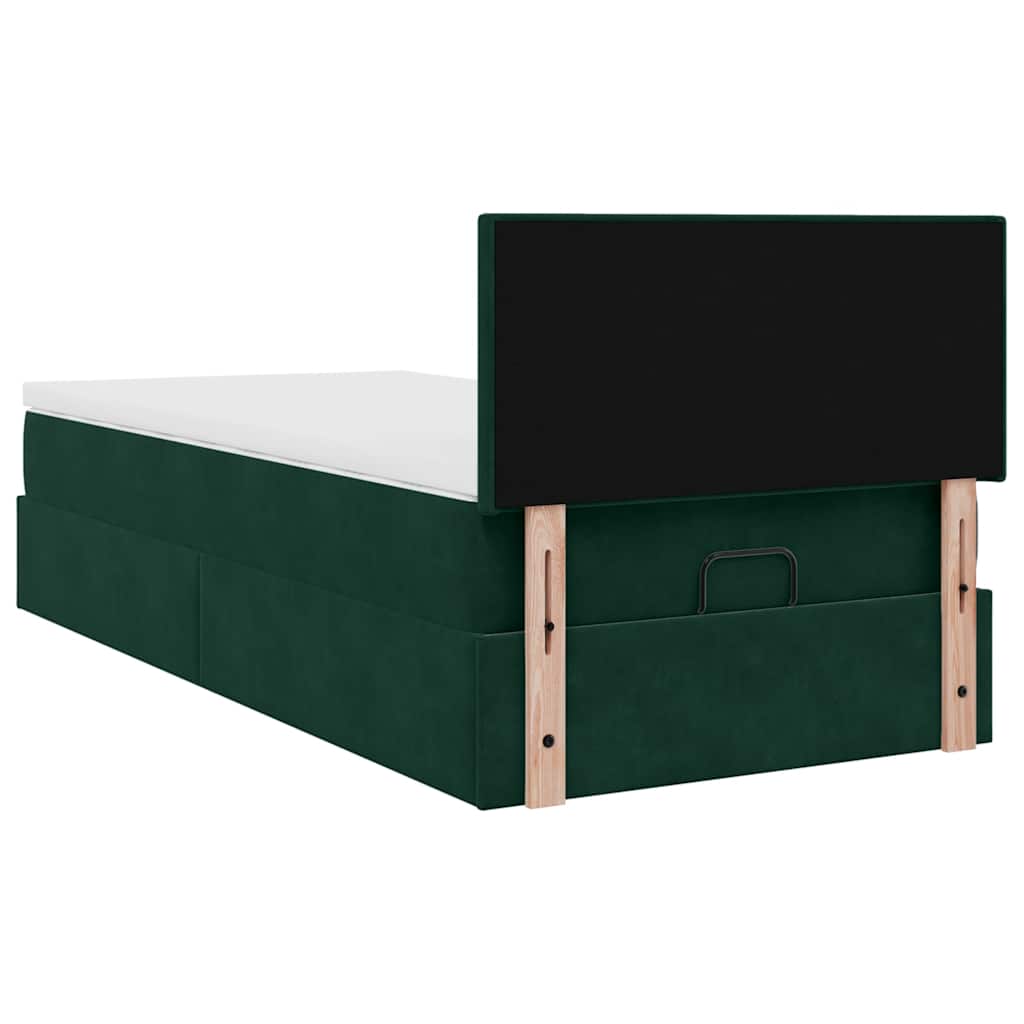 Ottoman-Bett mit Matratze & LEDs Dunkelgrün 90x190 cm Samt