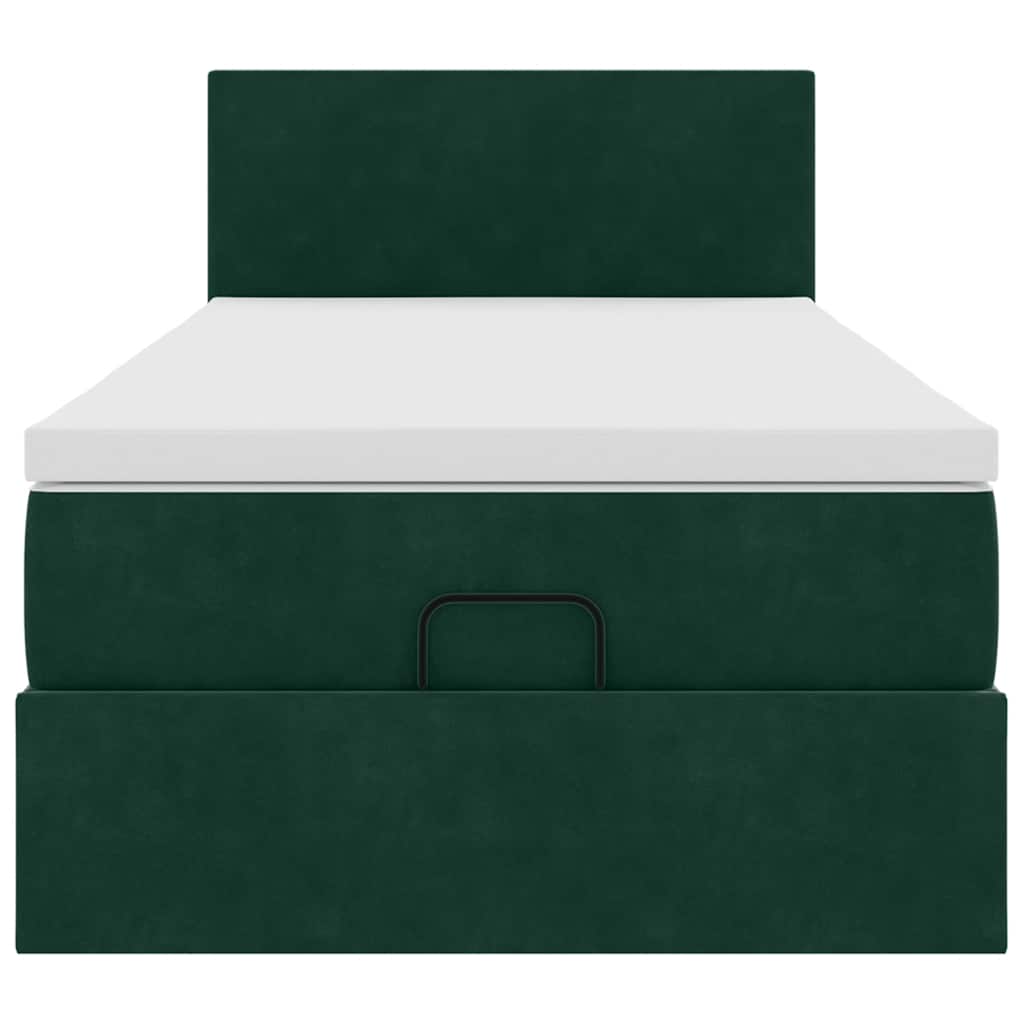 Ottoman-Bett mit Matratze & LEDs Dunkelgrün 90x190 cm Samt