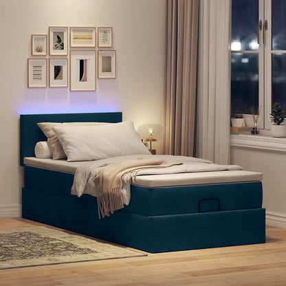 Ottoman-Bett mit Matratze & LEDs Dunkelblau 90x190 cm Samt