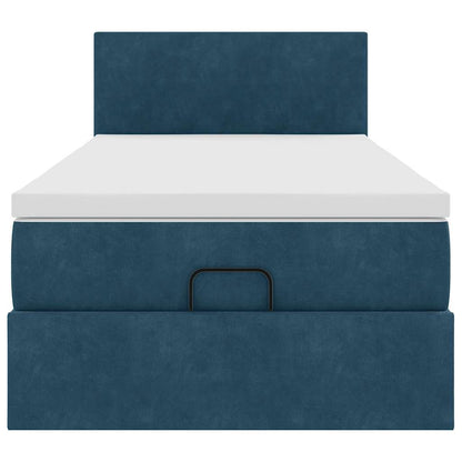 Ottoman-Bett mit Matratze & LEDs Dunkelblau 90x190 cm Samt