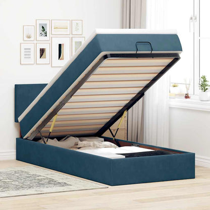 Ottoman-Bett mit Matratze & LEDs Dunkelblau 90x190 cm Samt