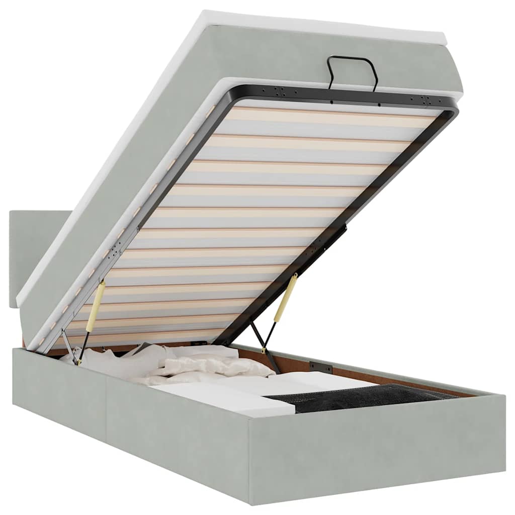 Ottoman-Bett mit Matratze & LEDs Hellgrau 90x200 cm Samt