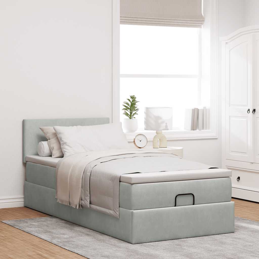 Ottoman-Bett mit Matratze & LEDs Hellgrau 90x200 cm Samt
