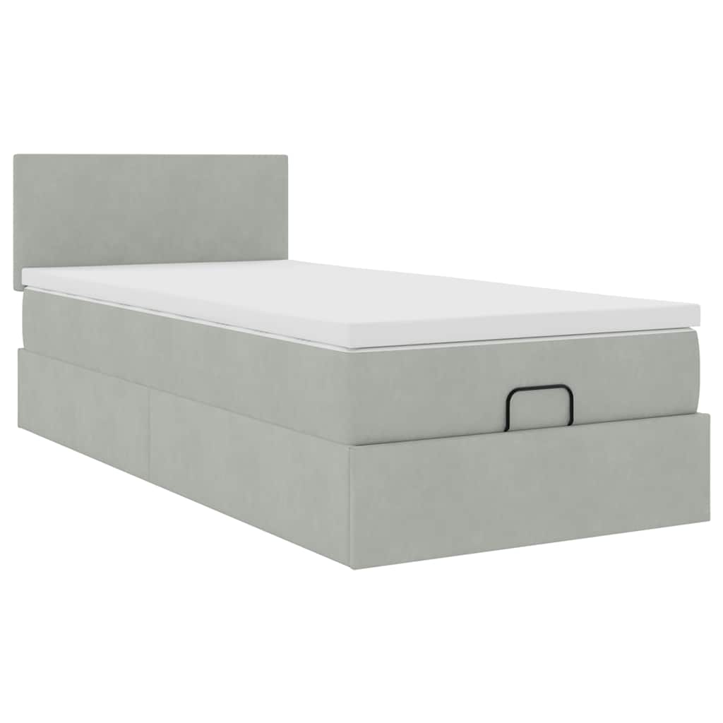Ottoman-Bett mit Matratze & LEDs Hellgrau 90x200 cm Samt