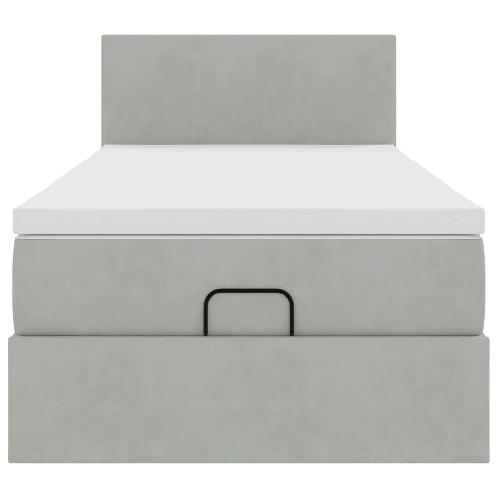 Lit ottoman avec matelas et LED gris clair 90x200 cm velours