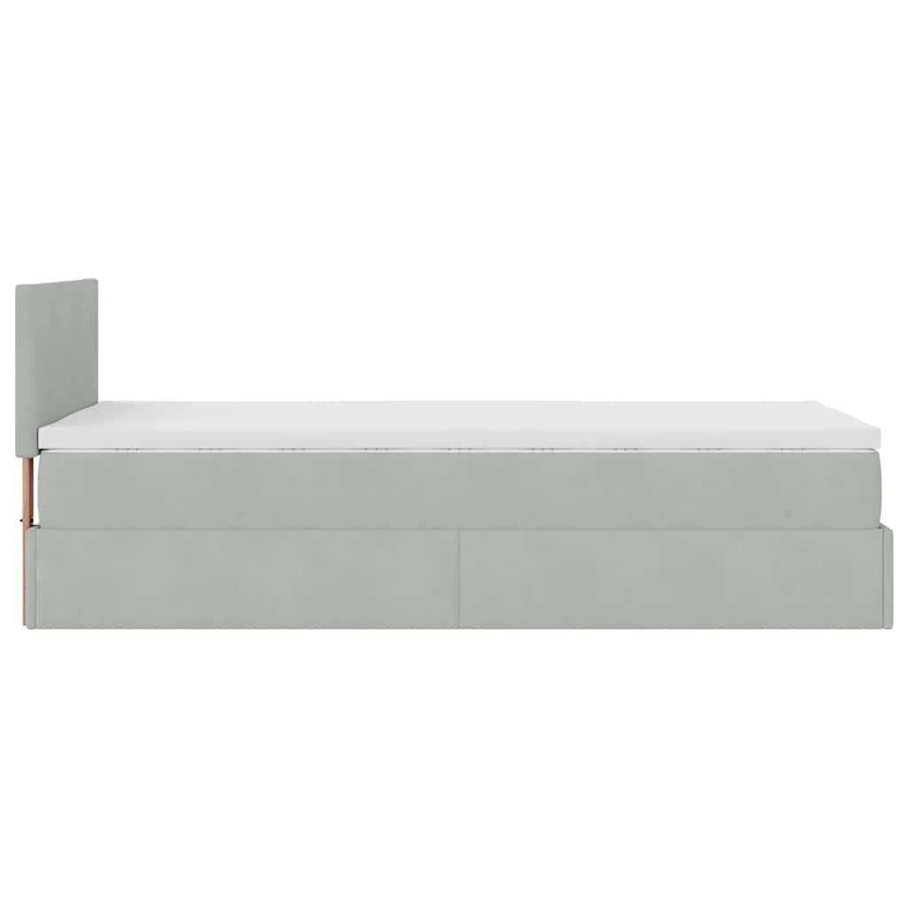 Lit ottoman avec matelas et LED gris clair 90x200 cm velours