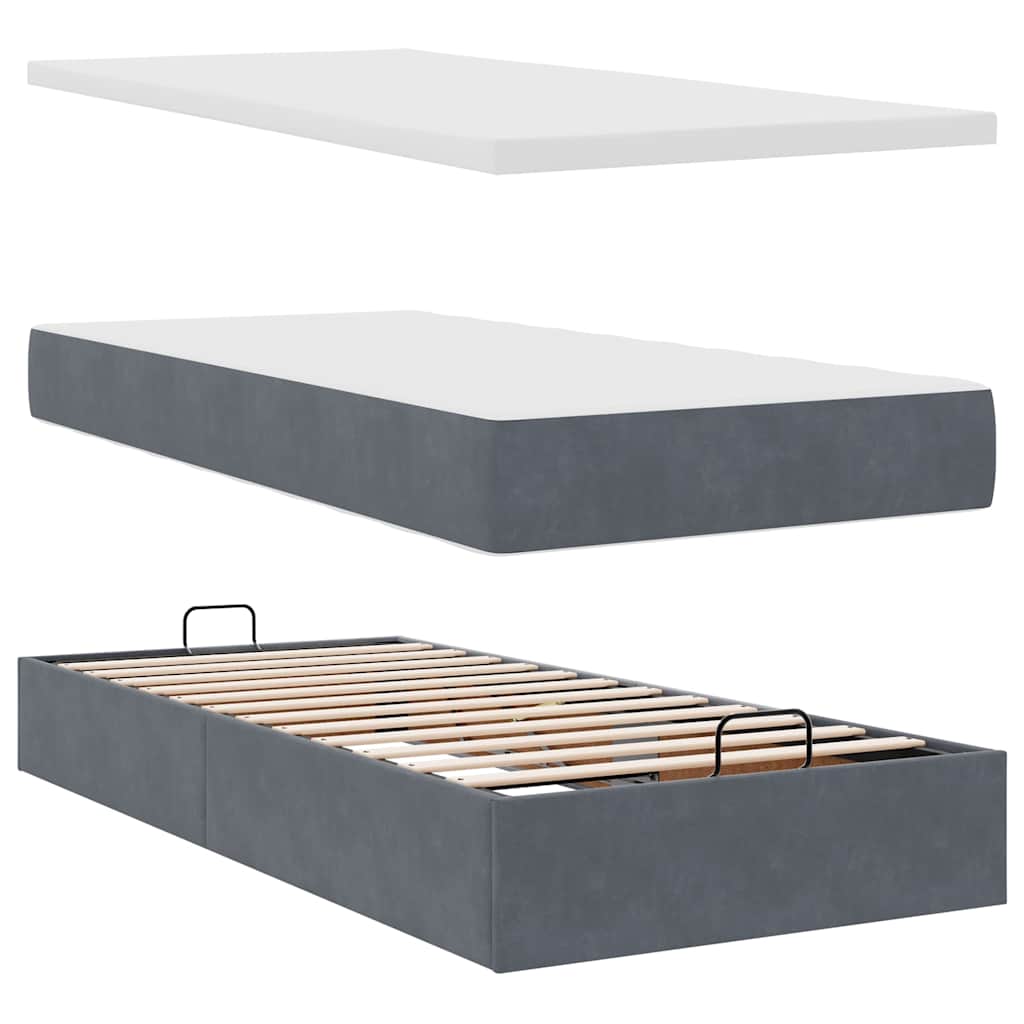 Lit ottoman avec matelas et LED gris foncé 90x200 cm velours