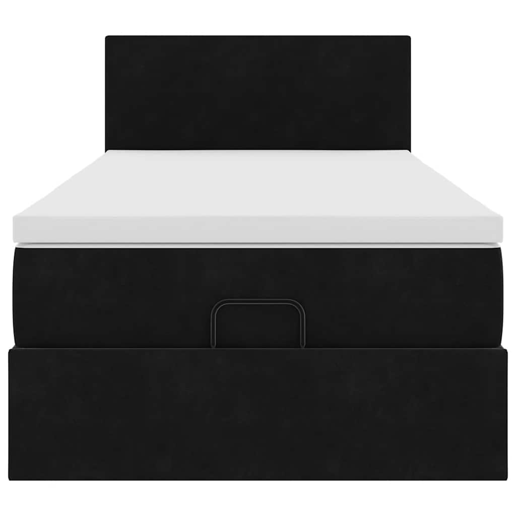 Ottoman-Bett mit Matratze & LEDs Schwarz 90x200 cm Samt