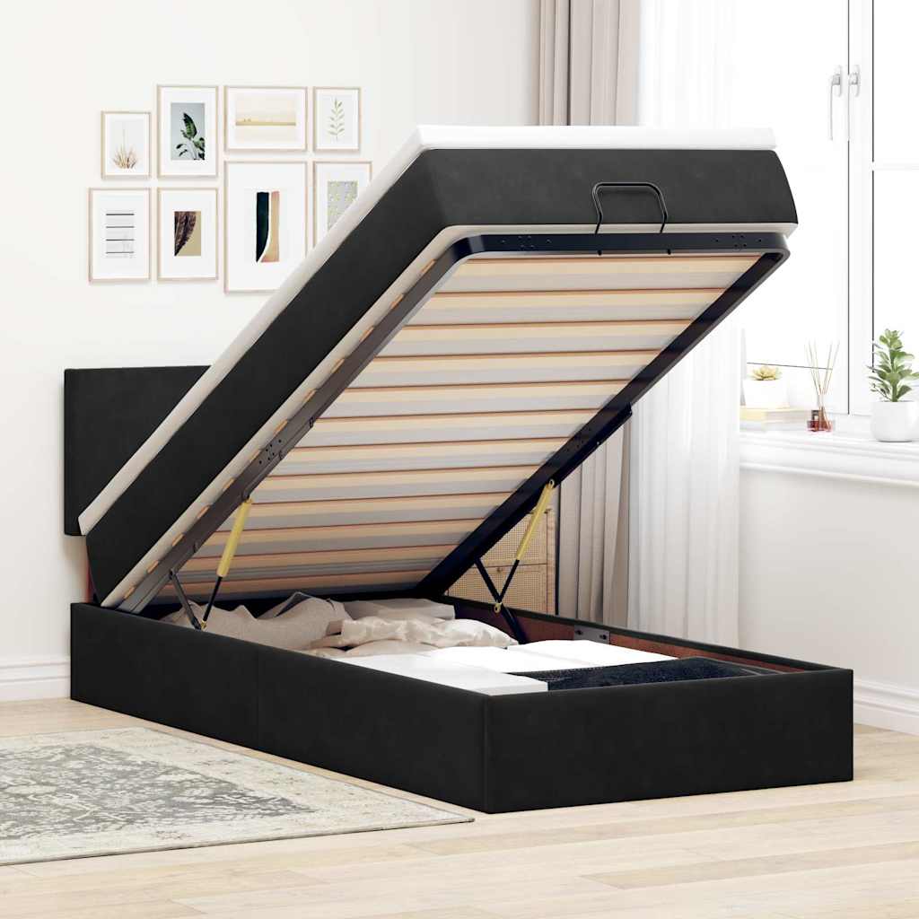 Ottoman-Bett mit Matratze & LEDs Schwarz 90x200 cm Samt