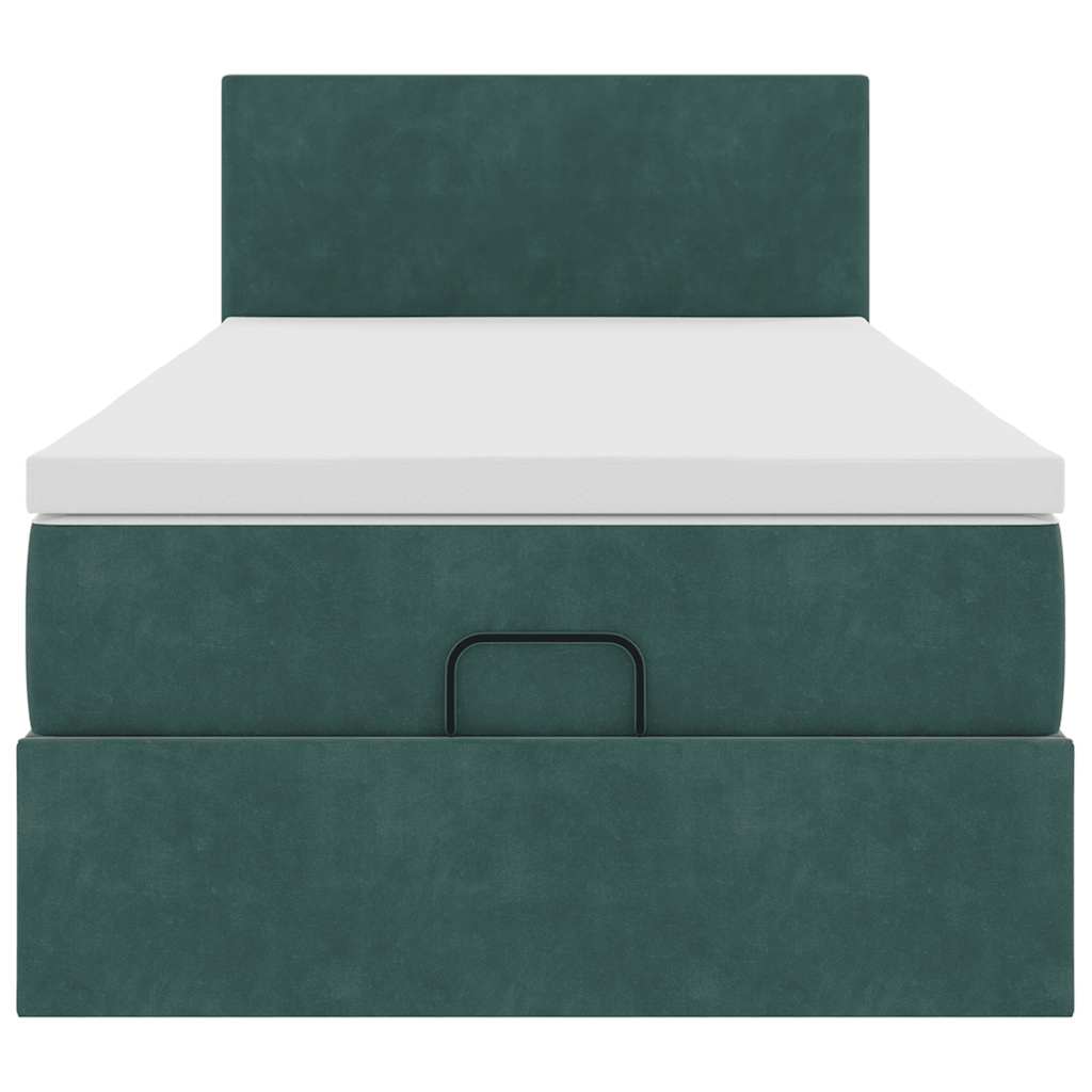 Lit ottoman avec matelas et LED vert foncé 90x200 cm velours