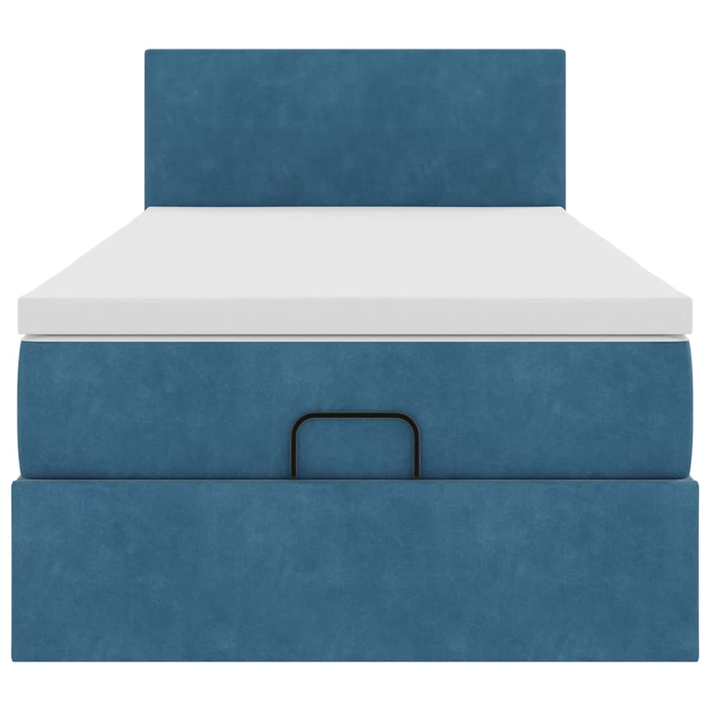 Lit ottoman avec matelas et LED bleu foncé 90x200 cm velours