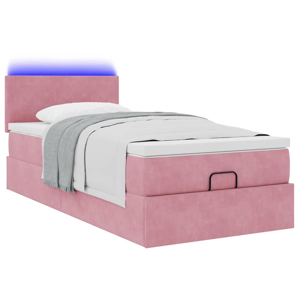 Ottoman-Bett mit Matratze & LEDs Rosa 90x200 cm Samt