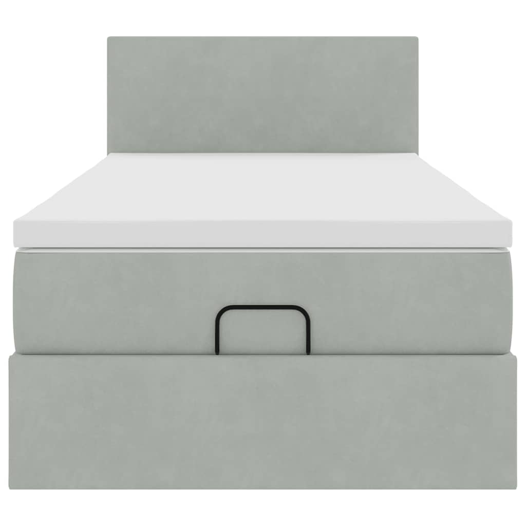 Ottoman-Bett mit Matratze & LEDs Hellgrau 100x200 cm Samt