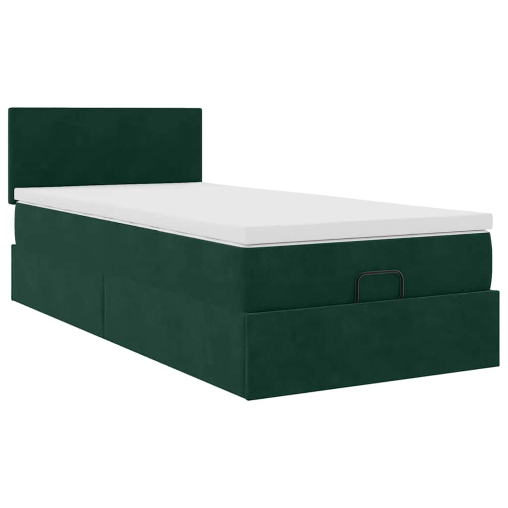 Ottoman-Bett mit Matratze & LEDs Dunkelgrün 100x200 cm Samt