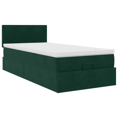 Ottoman-Bett mit Matratze & LEDs Dunkelgrün 100x200 cm Samt