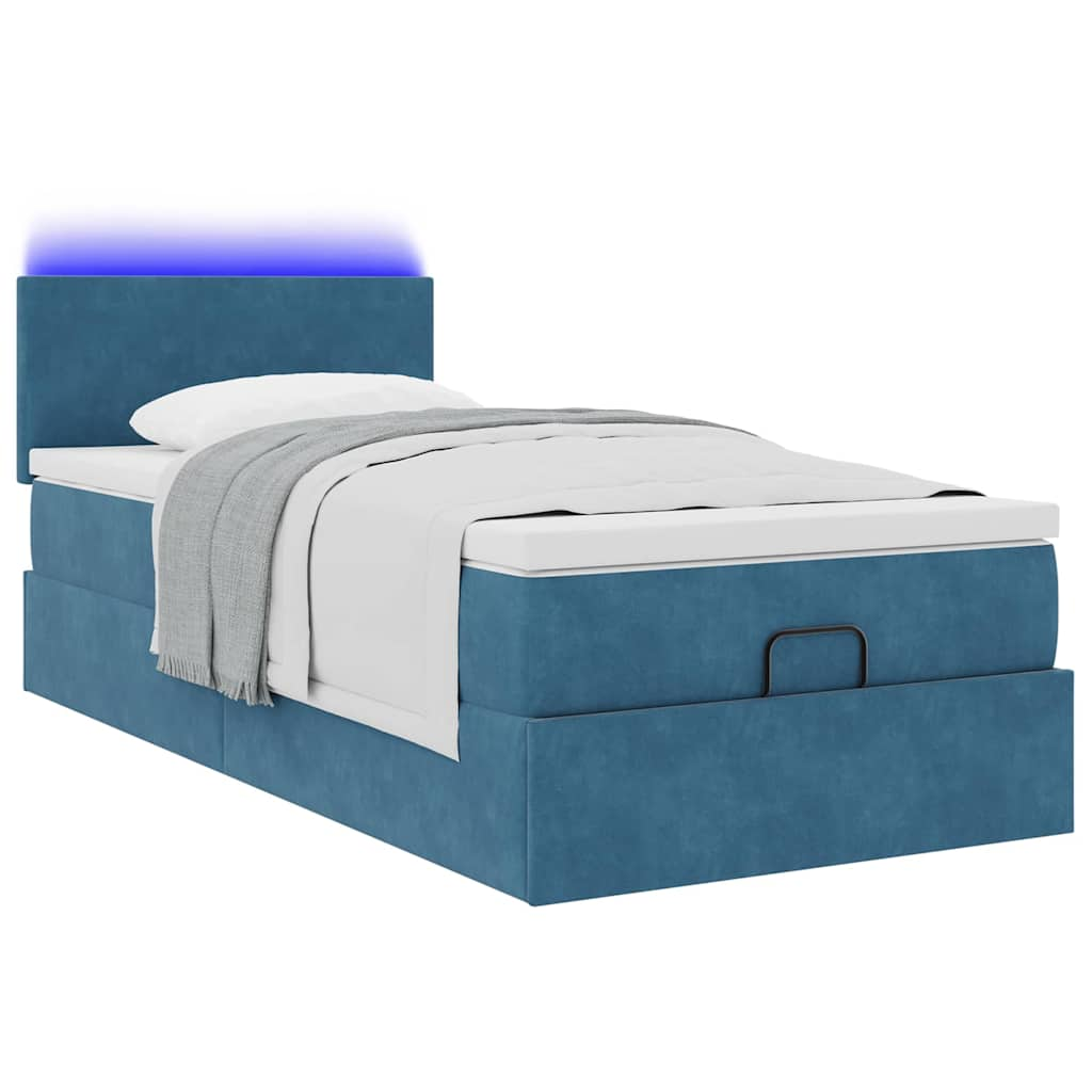 Ottoman-Bett mit Matratze & LEDs Dunkelblau 100x200 cm Samt