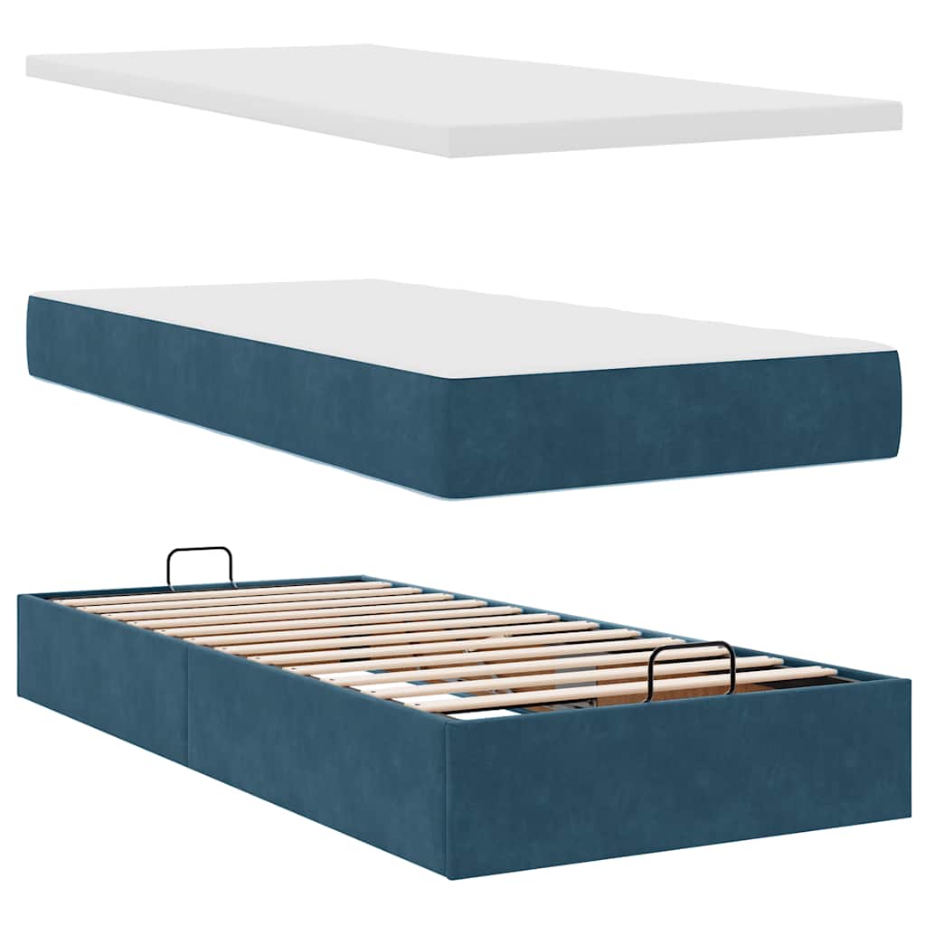 Ottoman-Bett mit Matratze & LEDs Dunkelblau 100x200 cm Samt