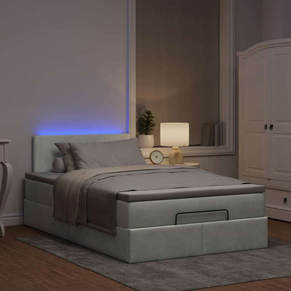 Ottomane Bett mit Matratze & LEDs Hellgrau 120x190 cm Samt