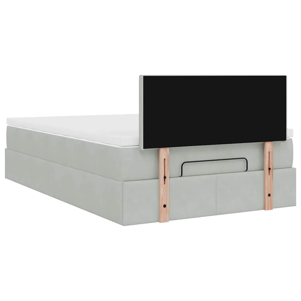 Ottomane Bett mit Matratze & LEDs Hellgrau 120x190 cm Samt