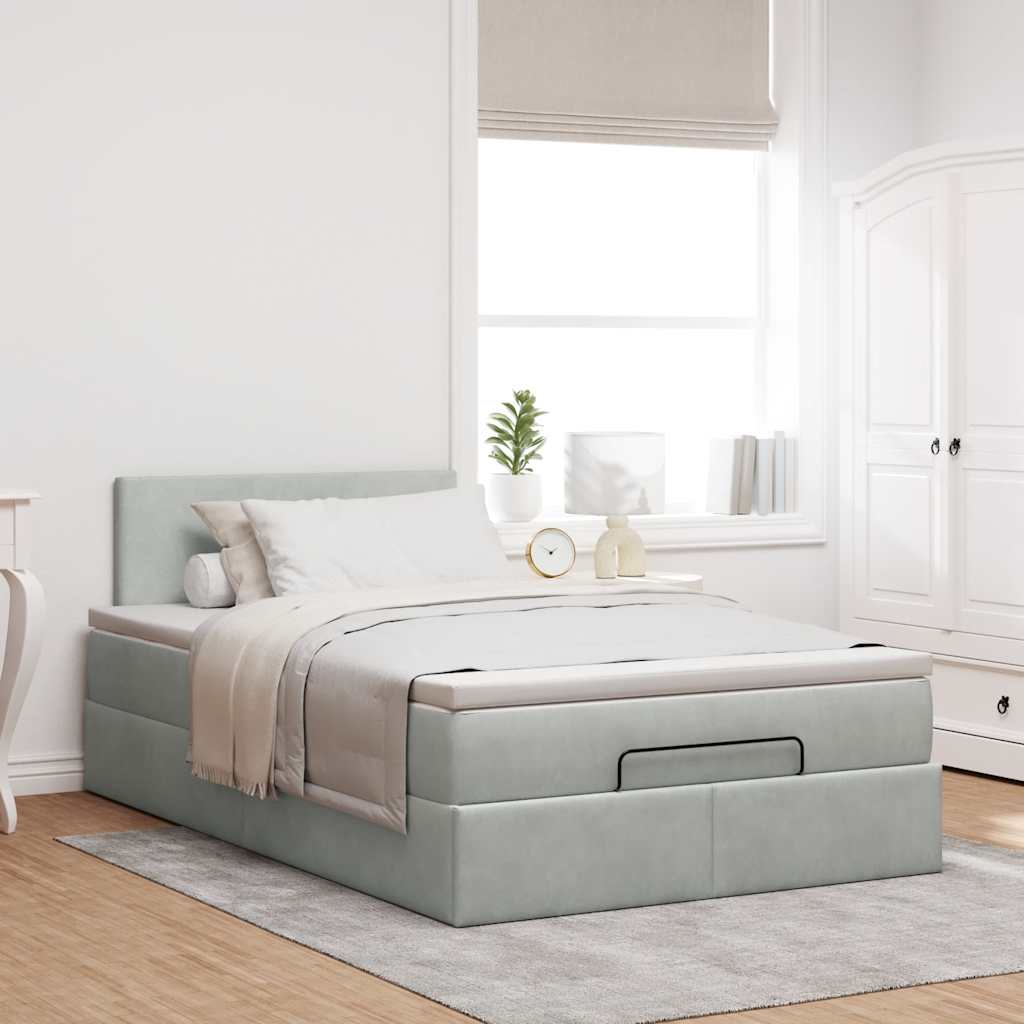 Ottomane Bett mit Matratze & LEDs Hellgrau 120x190 cm Samt