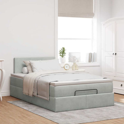 Ottomane Bett mit Matratze & LEDs Hellgrau 120x190 cm Samt
