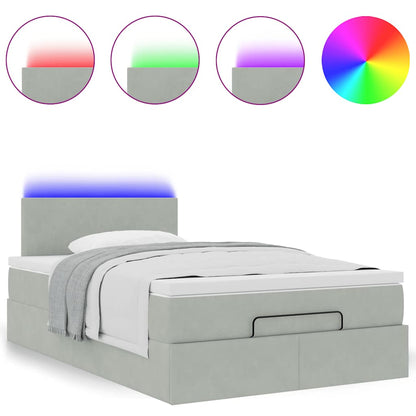 Ottomane Bett mit Matratze & LEDs Hellgrau 120x190 cm Samt