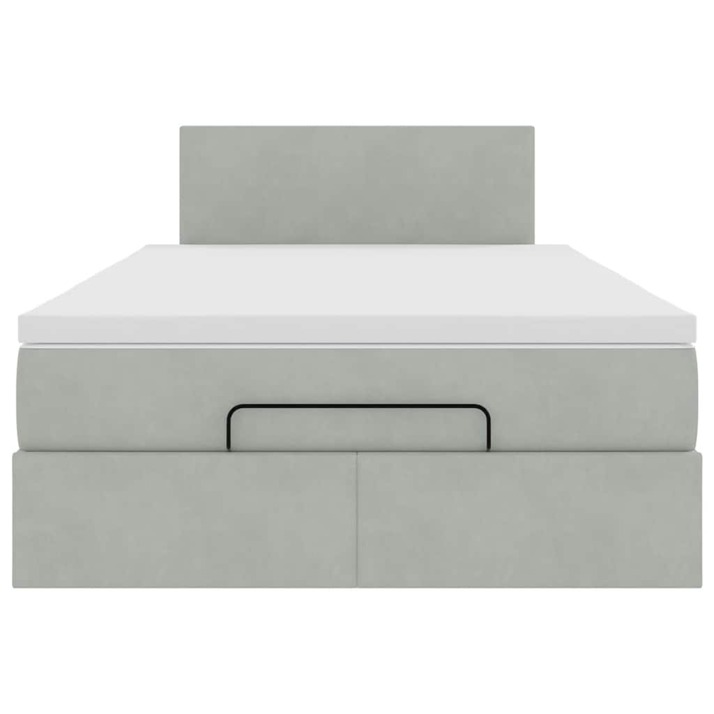 Ottomane Bett mit Matratze & LEDs Hellgrau 120x190 cm Samt