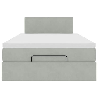 Ottomane Bett mit Matratze & LEDs Hellgrau 120x190 cm Samt