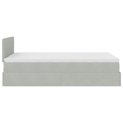 Ottomane Bett mit Matratze & LEDs Hellgrau 120x190 cm Samt
