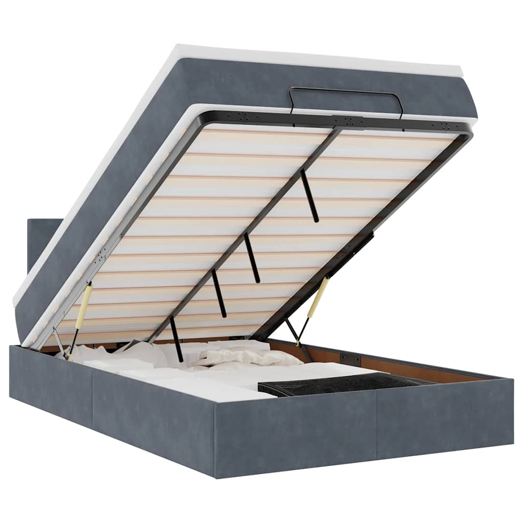 Ottomane Bett mit Matratze & LEDs Dunkelgrau 120x190 cm Samt