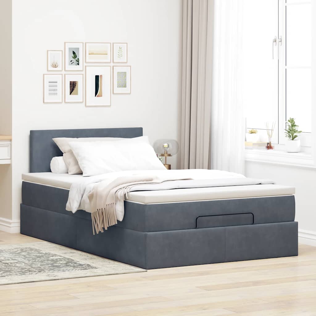 Ottomane Bett mit Matratze & LEDs Dunkelgrau 120x190 cm Samt