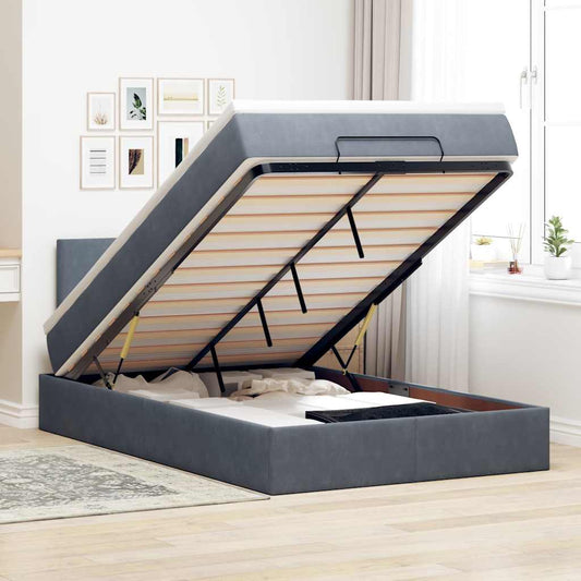 Ottomane Bett mit Matratze & LEDs Dunkelgrau 120x190 cm Samt